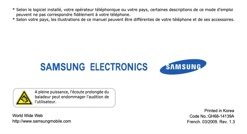 Page 1 de la notice Manuel utilisateur Samsung SGH-U600