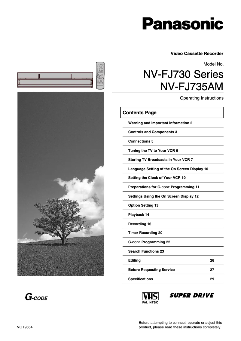 Page 1 de la notice Manuel utilisateur Panasonic NV-FJ735AM