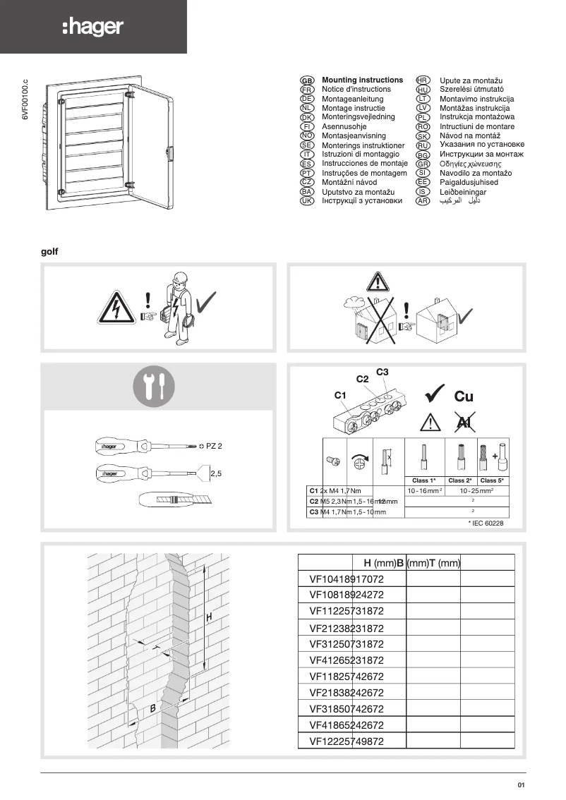 Page 1 de la notice Manuel utilisateur Hager VF108TA