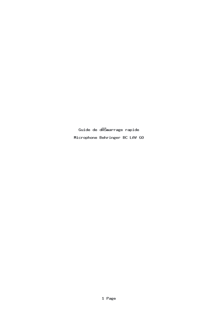 Page 1 de la notice Guide de démarrage rapide Behringer BC LAV GO