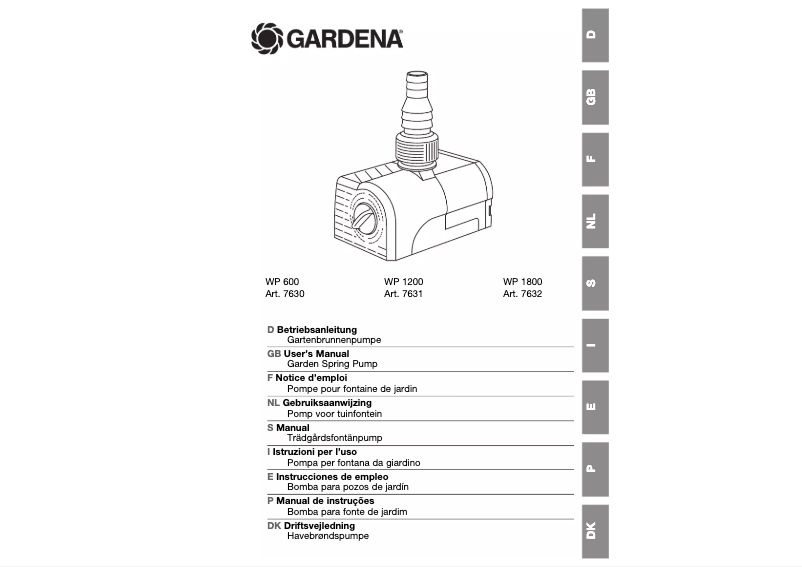 Page 1 de la notice Manuel utilisateur Gardena WP 1800