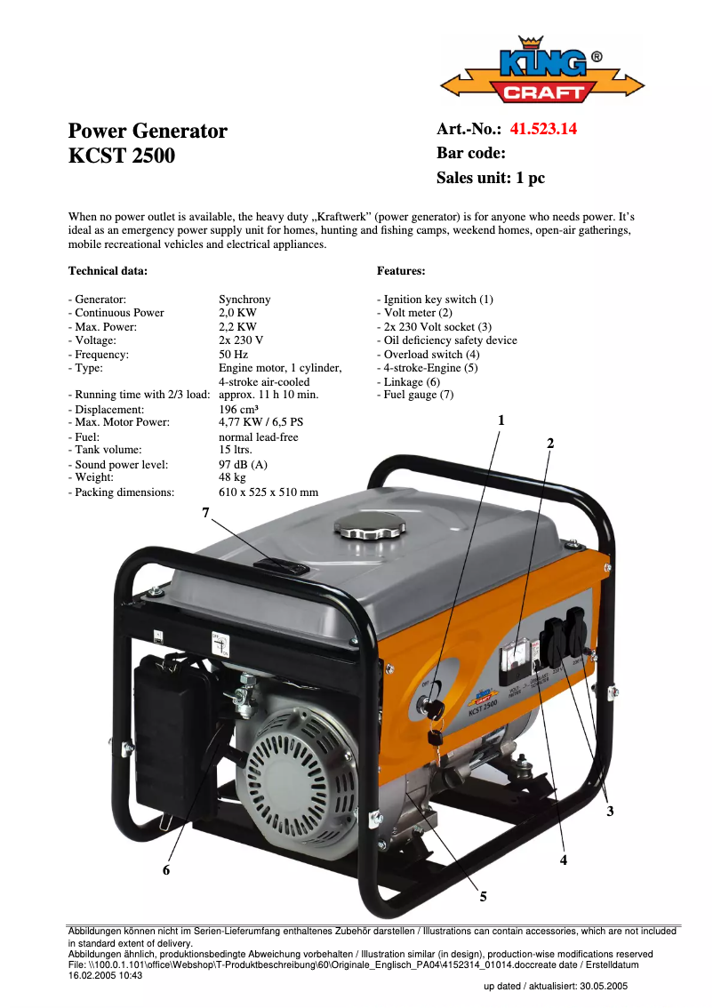 Página 1 del manual Manual de usuario King Craft KCST 2500