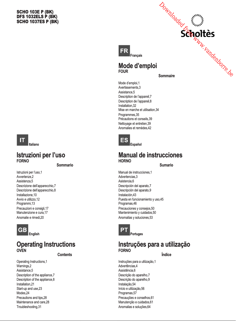 Page 1 de la notice Manuel utilisateur Scholtès SCHO 103 EP