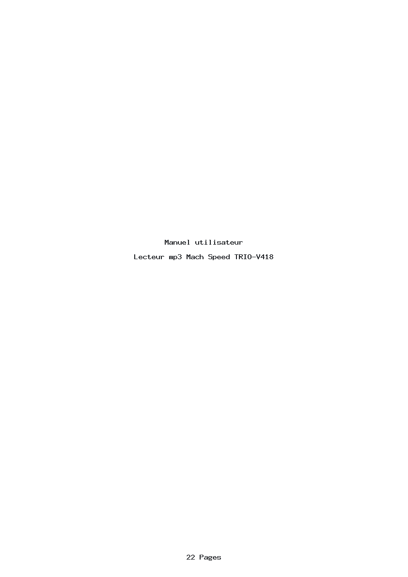 Page 1 de la notice Manuel utilisateur Mach Speed TRIO-V418
