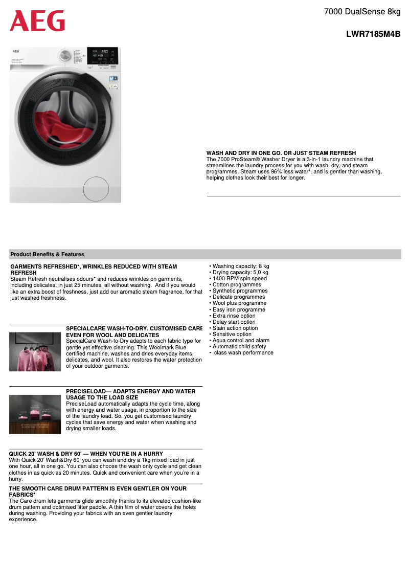 Página 1 del manual Ficha técnica AEG LWR7185M4B