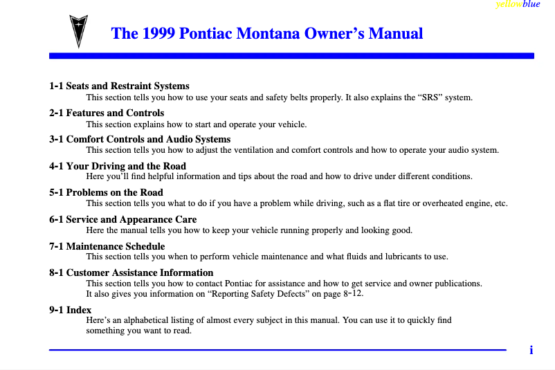 Page 1 de la notice Manuel utilisateur Buick Riviera (1999)
