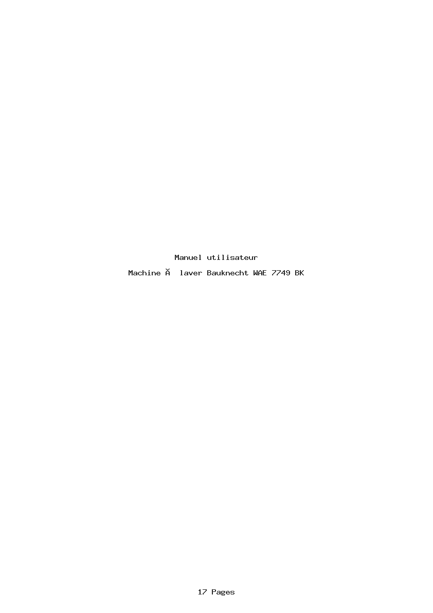 Page 1 de la notice Manuel utilisateur Bauknecht WAE 7749 BK