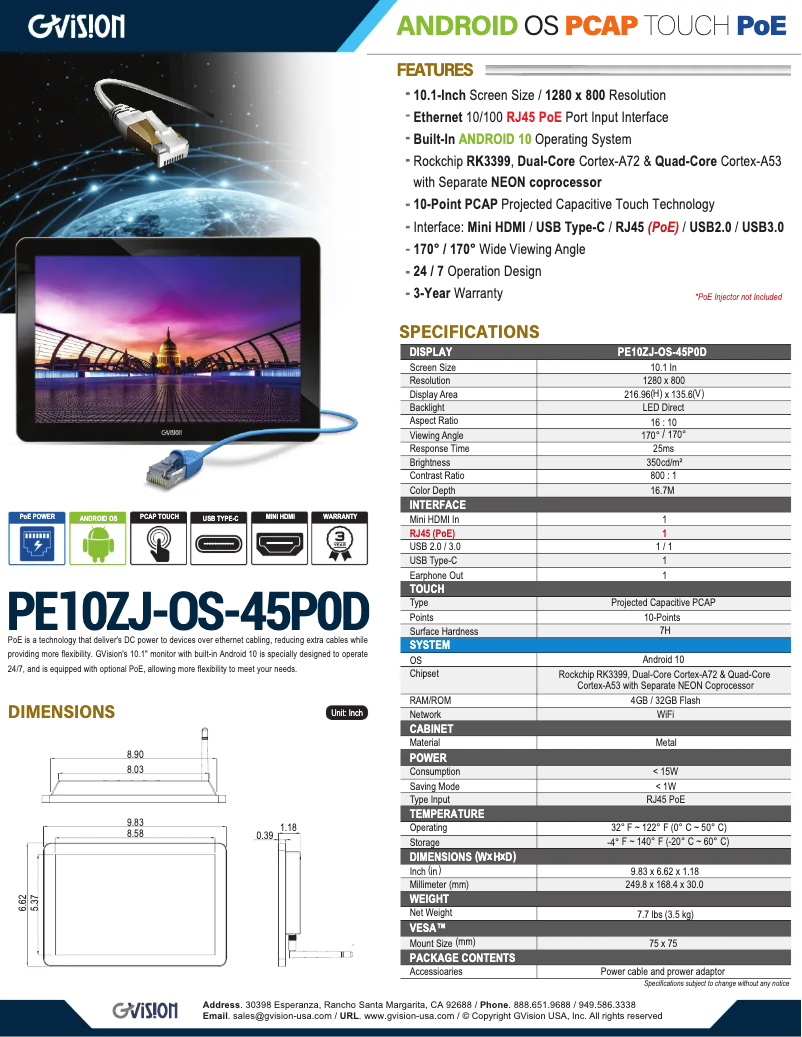Page 1 de la notice Manuel utilisateur GVision PE10ZJ-OS-45P0D