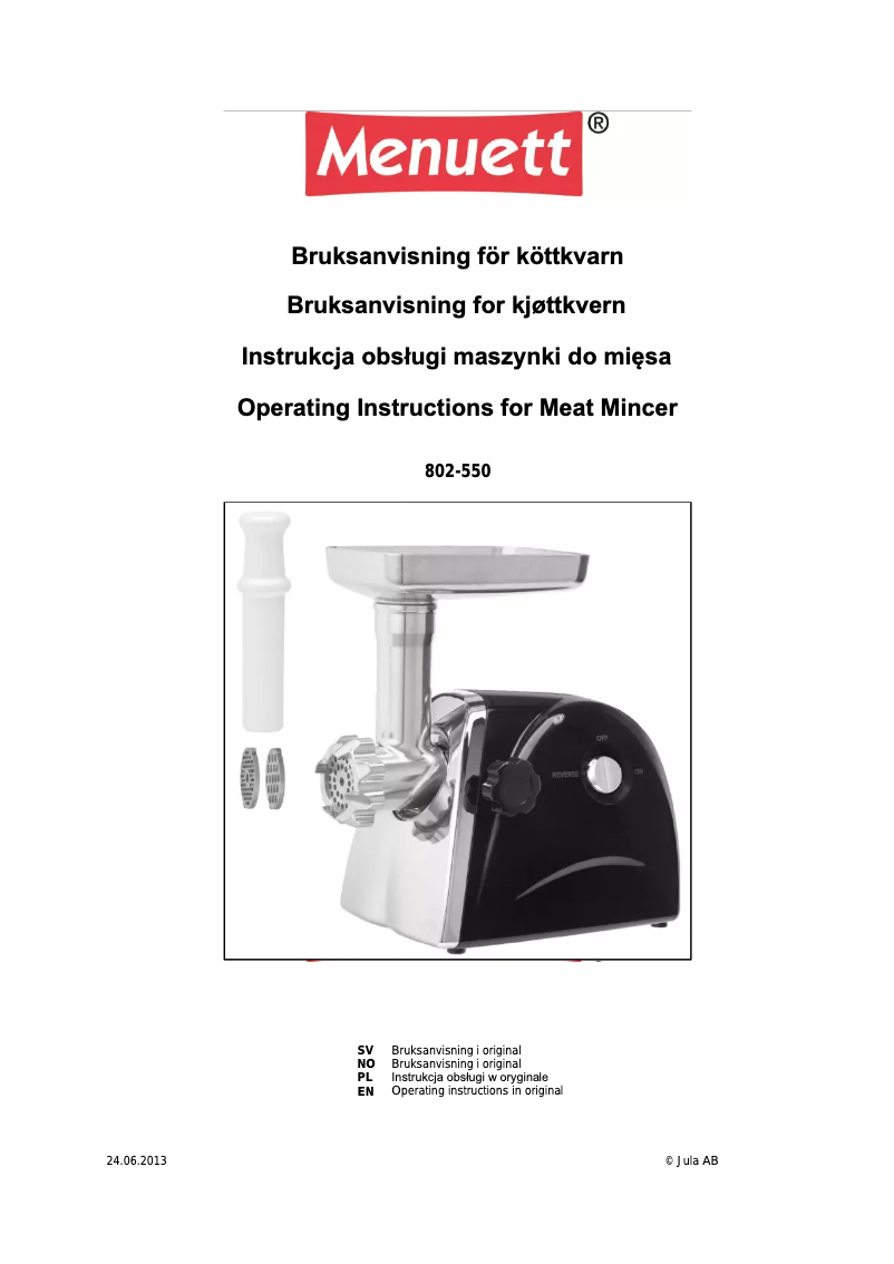 Page 1 de la notice Manuel utilisateur Menuett 802-550