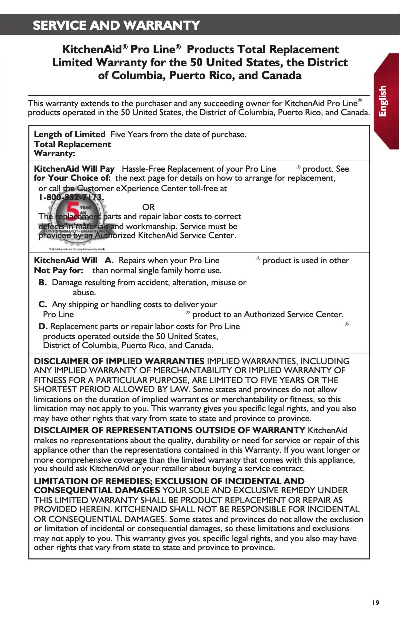 Page 1 de la notice Informations de garantie KitchenAid KHB3581FP