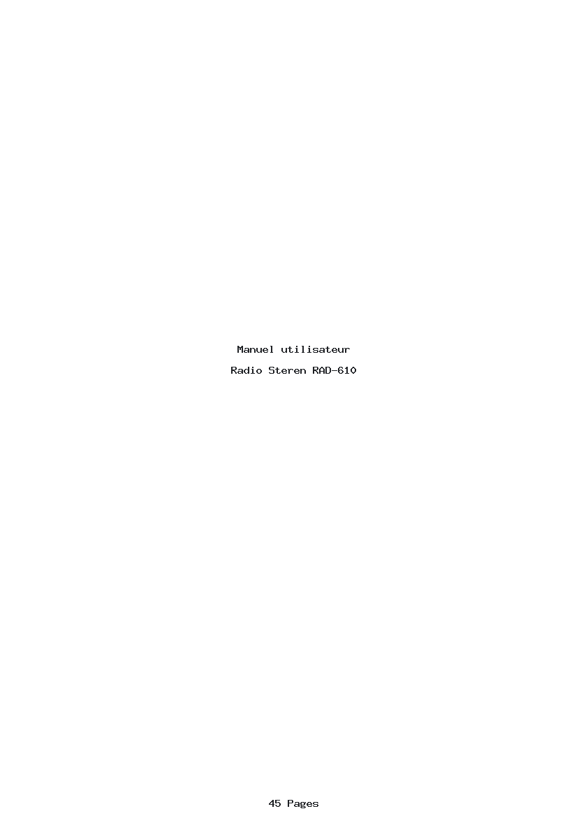 Page 1 de la notice Manuel utilisateur Steren RAD-610