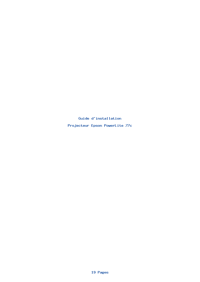 Page 1 de la notice Guide d'installation Epson PowerLite 77c