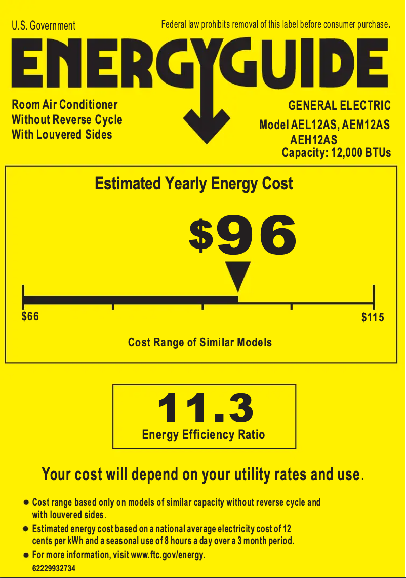 Página 1 del manual Etiqueta energética GE AEM12AS
