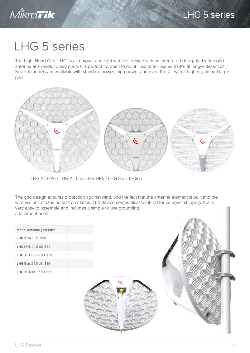 Page 1 de la notice Brochure Mikrotik LHG XL 5 ac