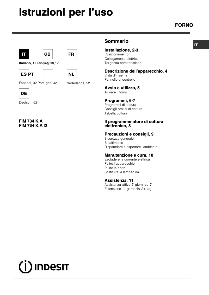 Page n°1 - Manuel utilisateur Indesit FIM 734 KA