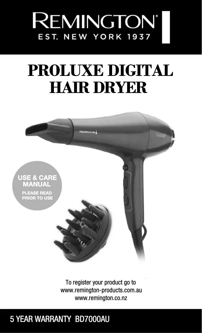 Page 1 de la notice Manuel utilisateur Remington Proluxe Digital BD7000AU