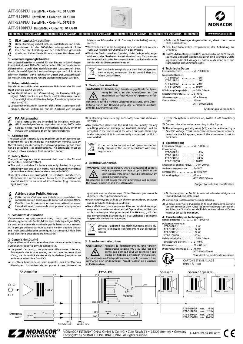 Page 1 de la notice Manuel utilisateur Monacor ATT-512PEU