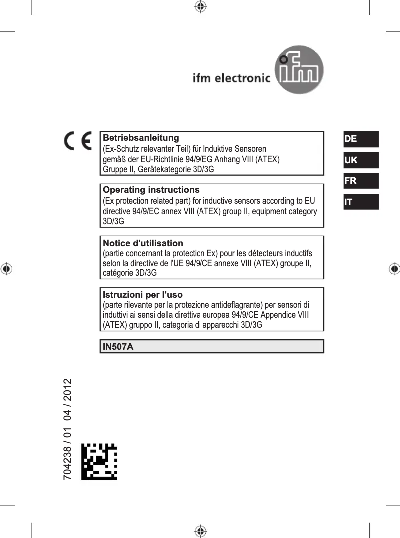 Page 1 de la notice Manuel utilisateur IFM IN507A