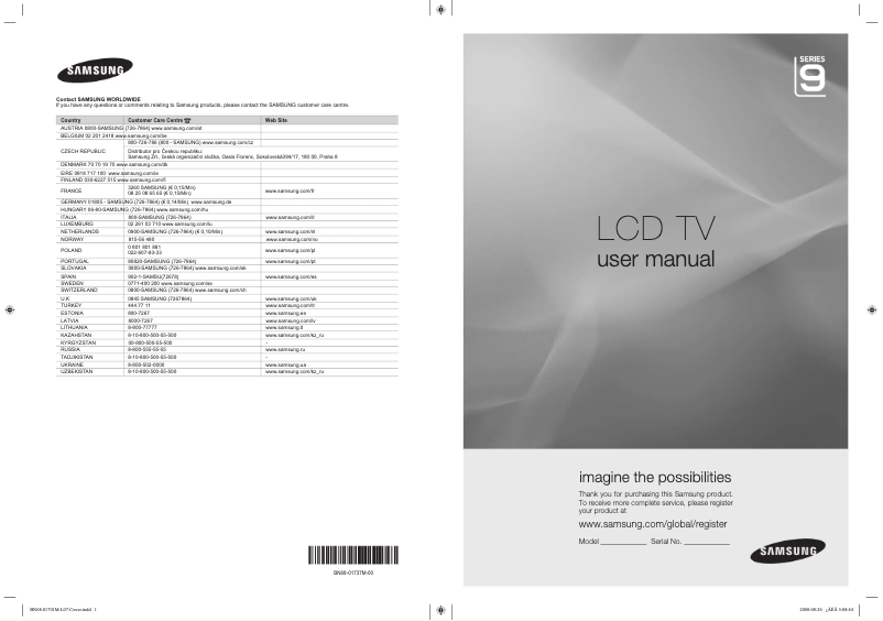 Page 1 de la notice Manuel utilisateur Samsung LE55A956D1M