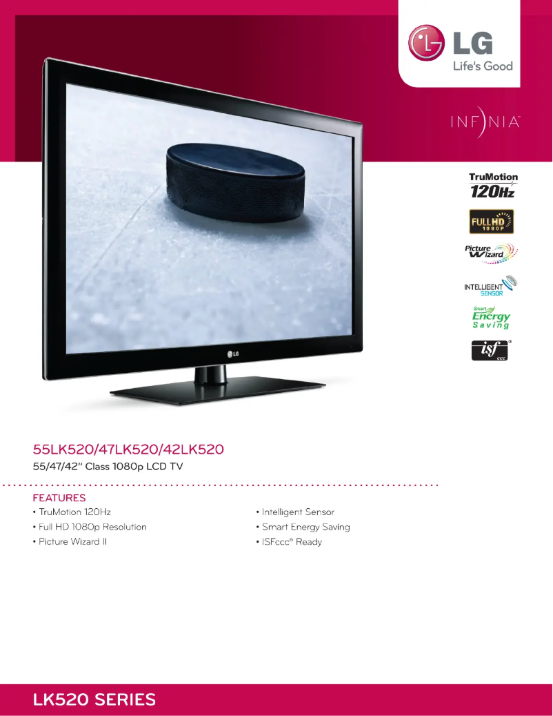 Page 1 de la notice Fiche technique LG 42LK520