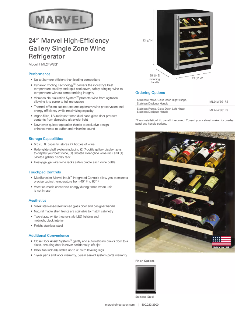 Page 1 de la notice Fiche technique Marvel ML24WSG1RS