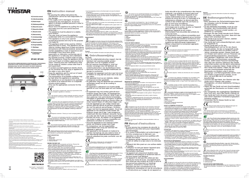 Page 1 de la notice Manuel utilisateur TriStar BP-2641