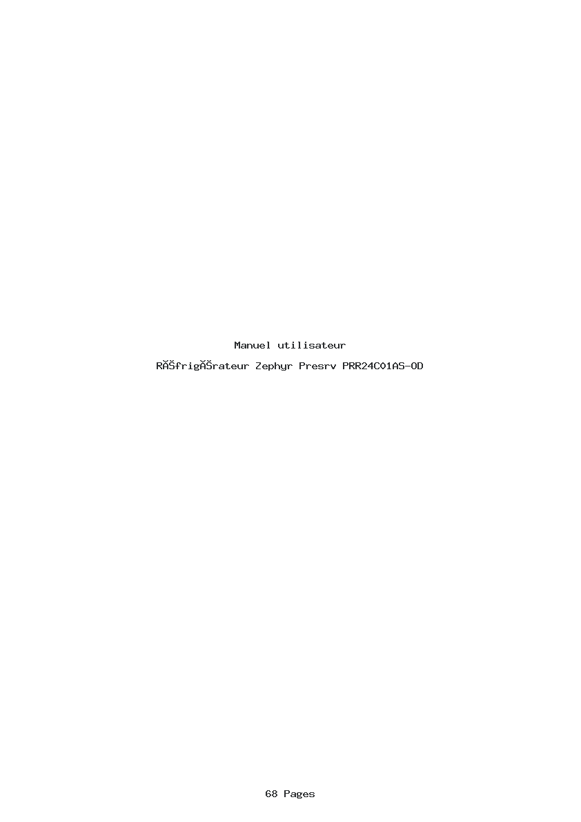 Page 1 de la notice Manuel utilisateur Zephyr Presrv PRR24C01AS-OD