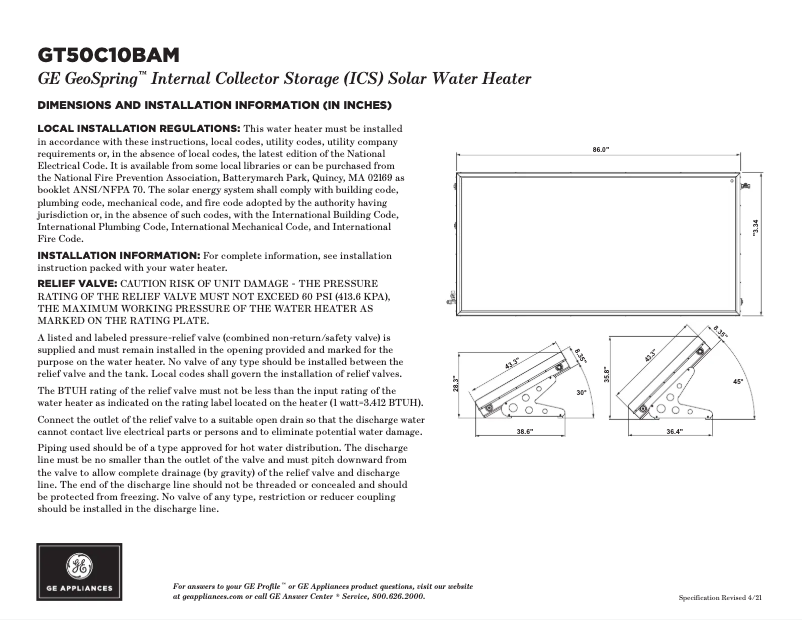 Página 1 del manual Ficha técnica GE GeoSpring GT50C10BAM