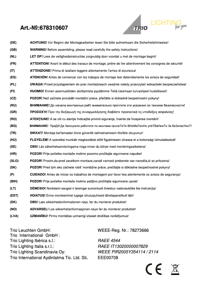 Page 1 de la notice Manuel utilisateur Trio Lighting Halifax 678310607