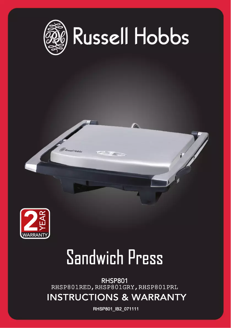 Page 1 de la notice Manuel utilisateur Russell Hobbs RHSP801