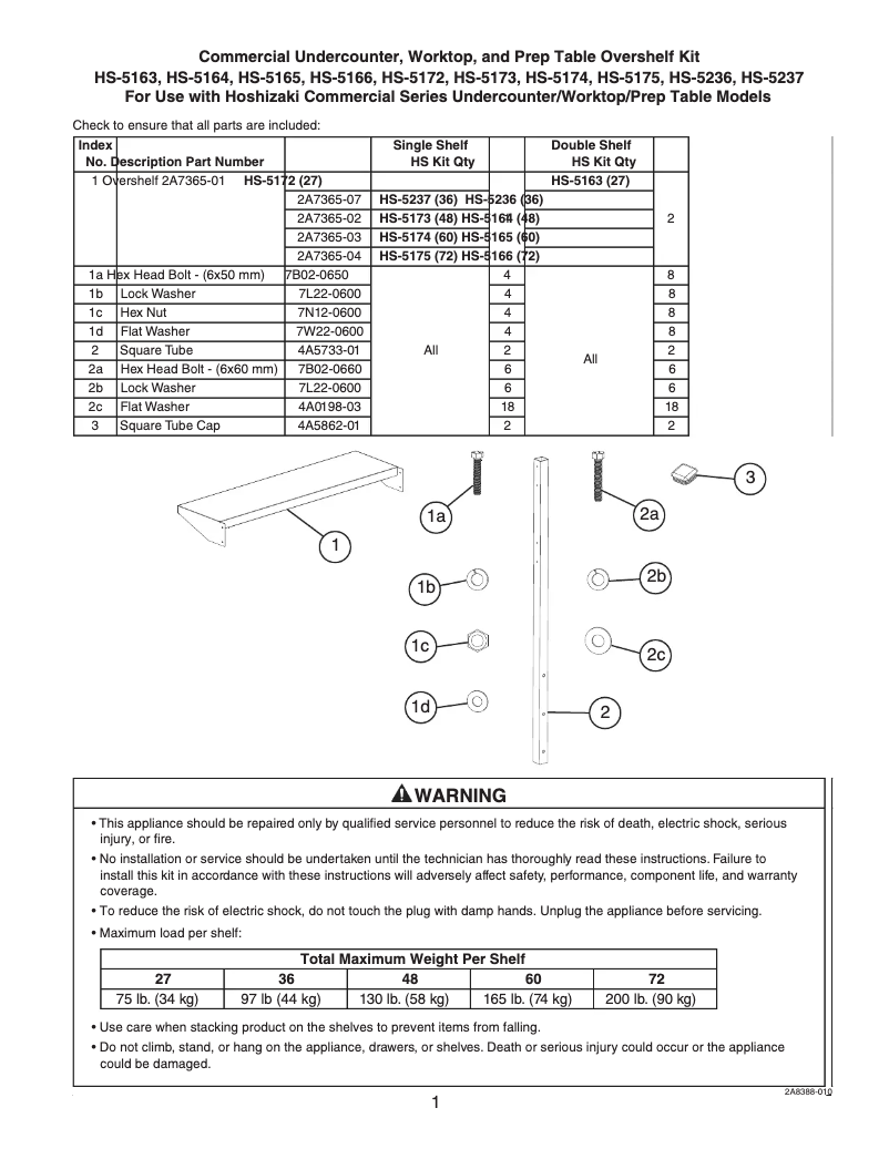 Page 1 de la notice Guide d'installation Hoshizaki HS-5237