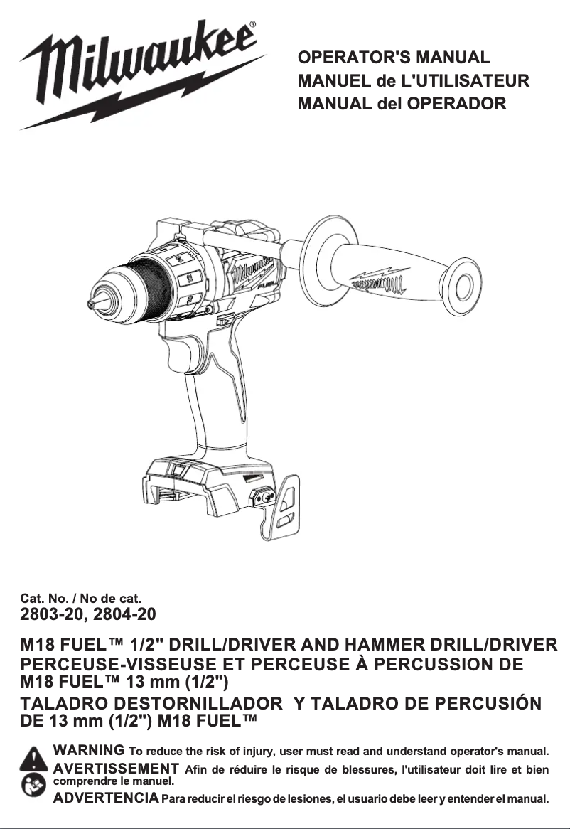 Page 1 de la notice Manuel utilisateur Milwaukee M18 Fuel 2804-22