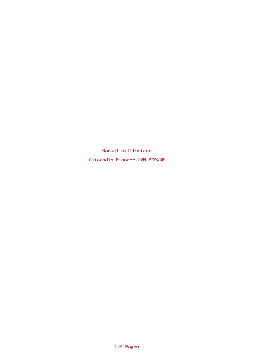 Page 1 de la notice Manuel utilisateur Pioneer AVM-P7000R