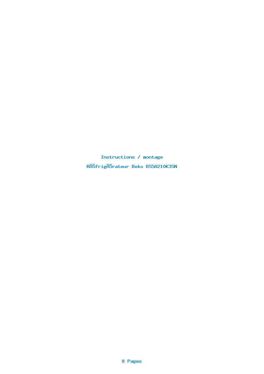 Page 1 de la notice Instructions / montage Beko BSSA210K3SN
