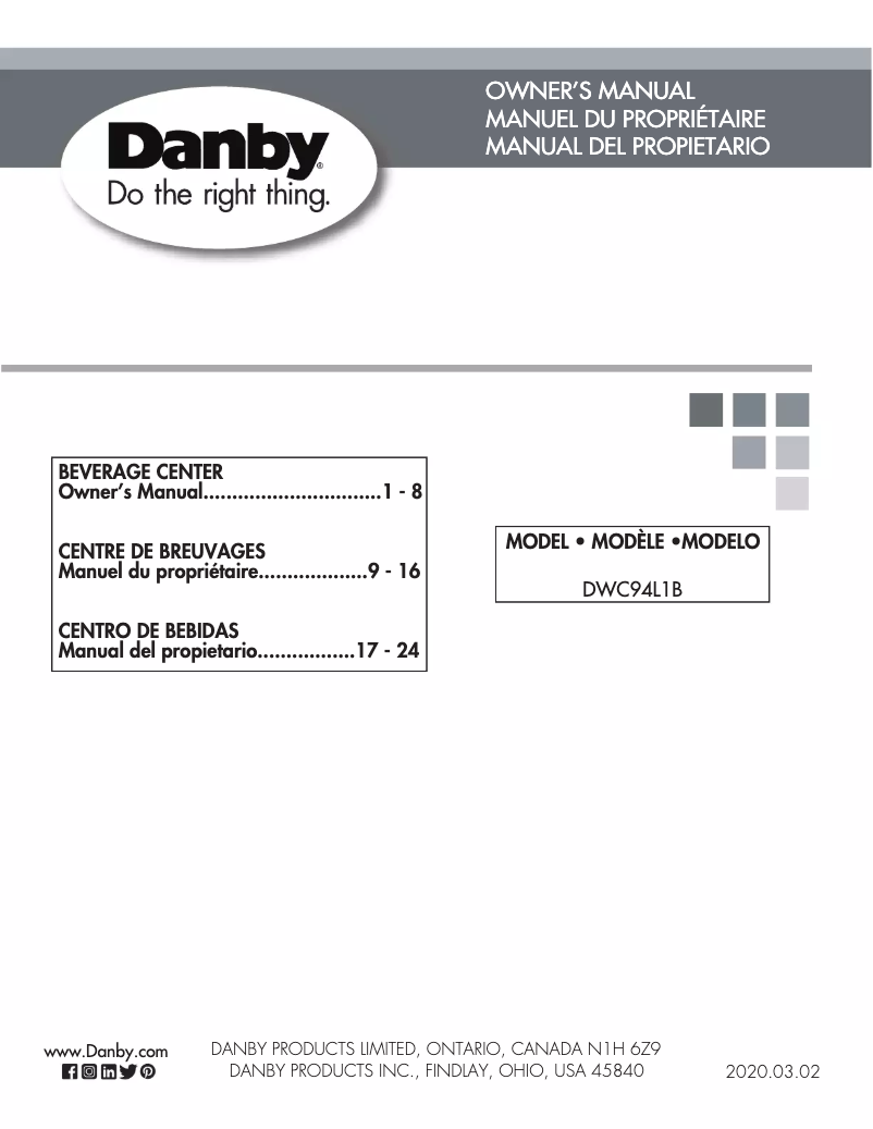 Page 1 de la notice Manuel utilisateur Danby DWC94L1B