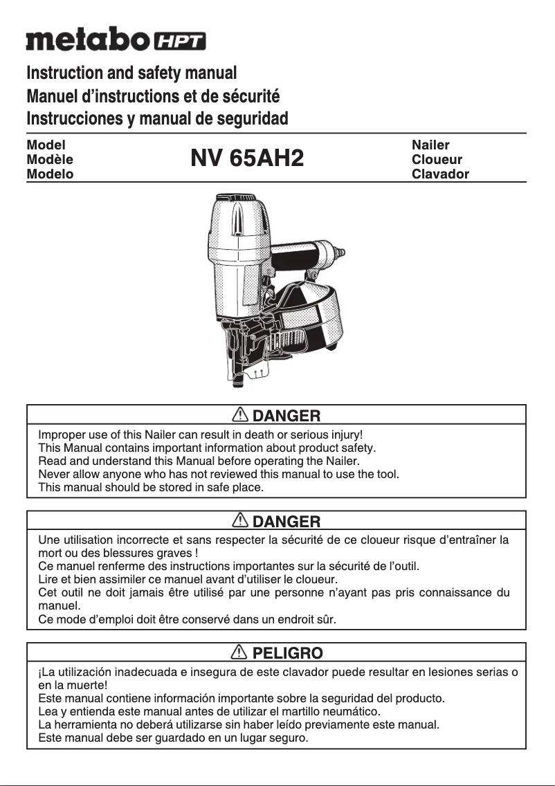 Page 1 de la notice Manuel utilisateur Metabo NV65AH2