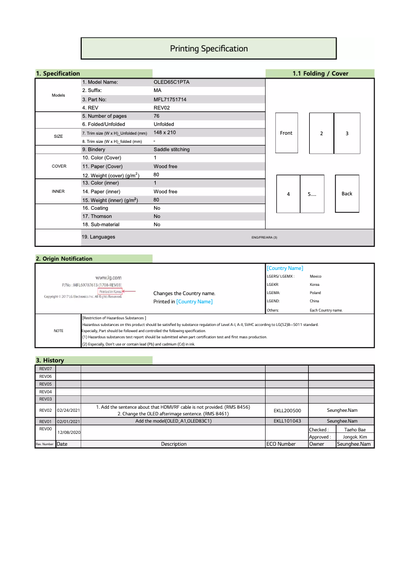 Page 1 de la notice Manuel utilisateur LG OLED77C1PVB
