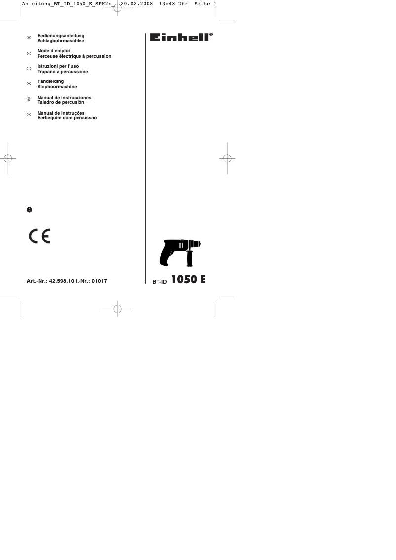 Page 1 de la notice Mode d'emploi Einhell BT-ID 1050 E