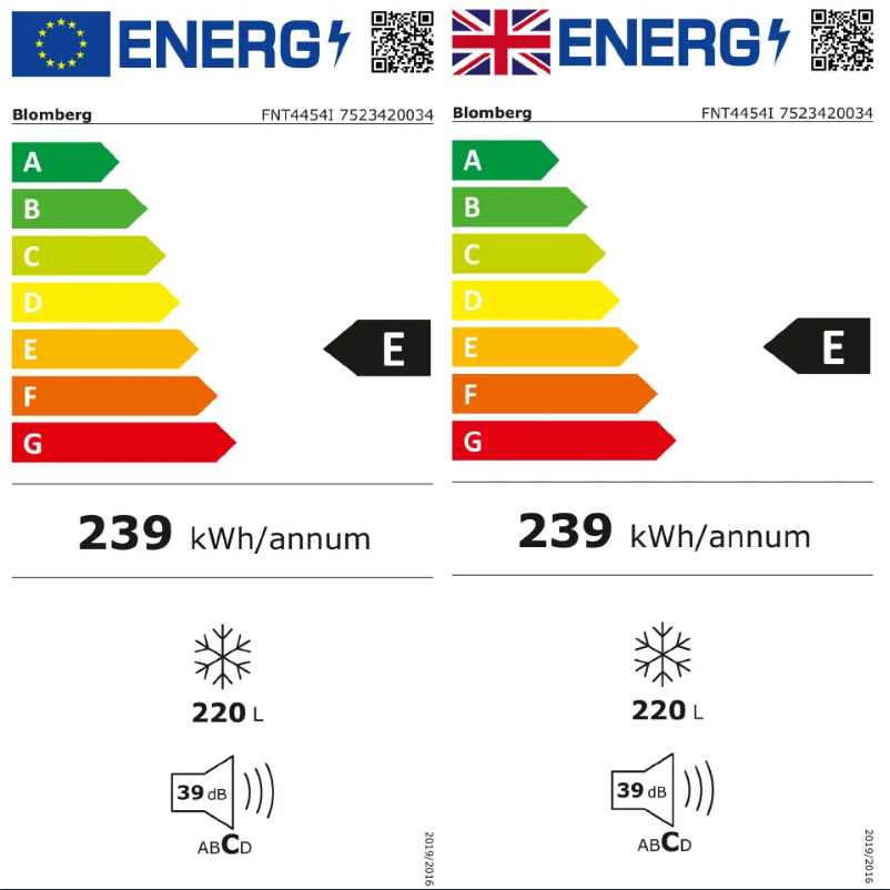 Page 1 de la notice Label énergétique Blomberg FNT4454I