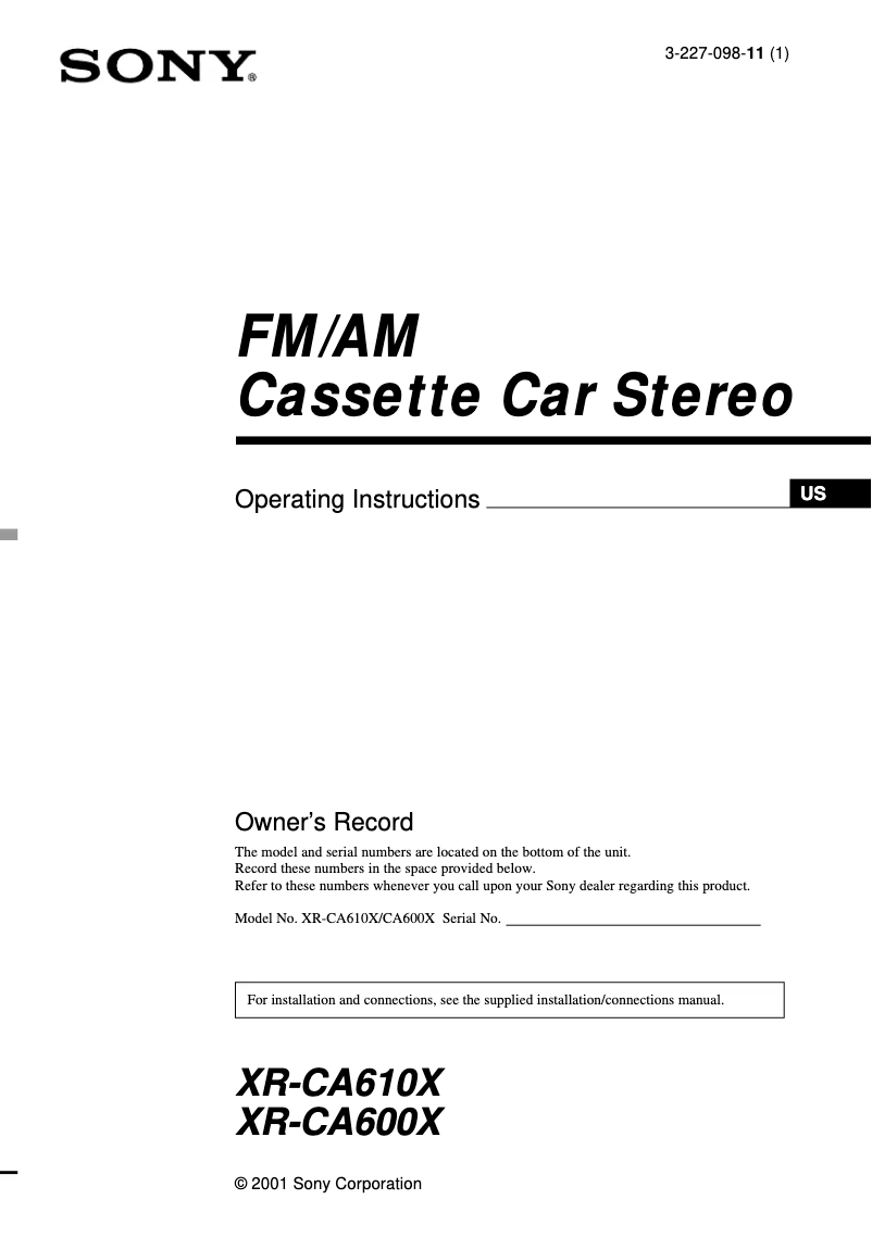 Page 1 de la notice Manuel utilisateur Sony XR-CA600X