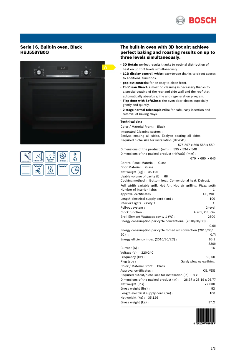 Page 1 de la notice Manuel utilisateur Bosch HBJ558YB0Q