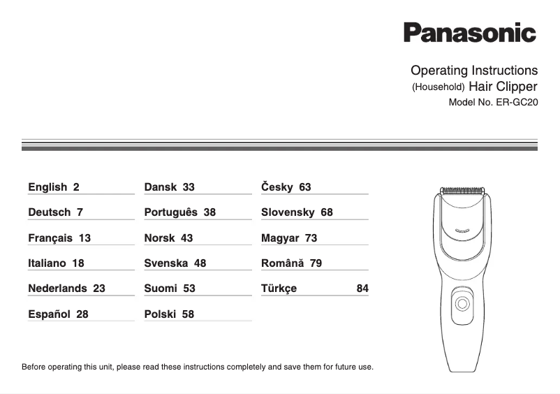 Page 1 de la notice Manuel utilisateur Panasonic ER-GC20