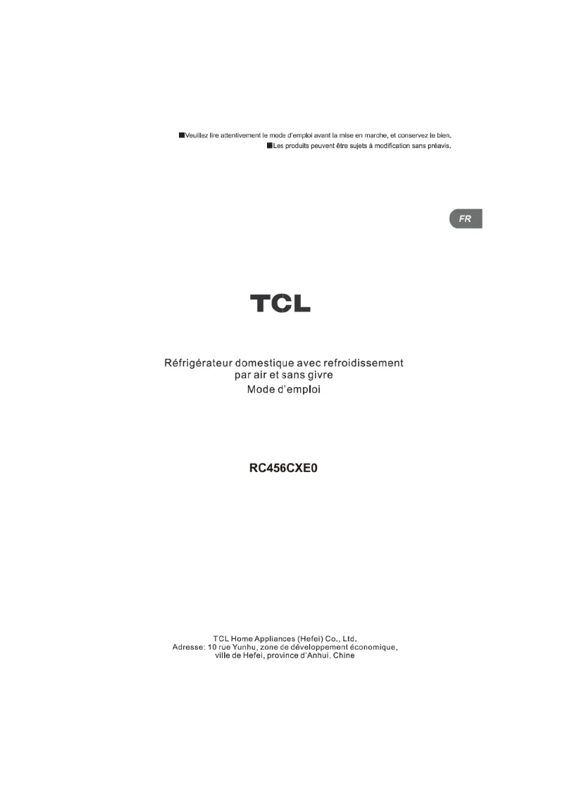 Page 1 de la notice Manuel utilisateur TCL RC456CXE0