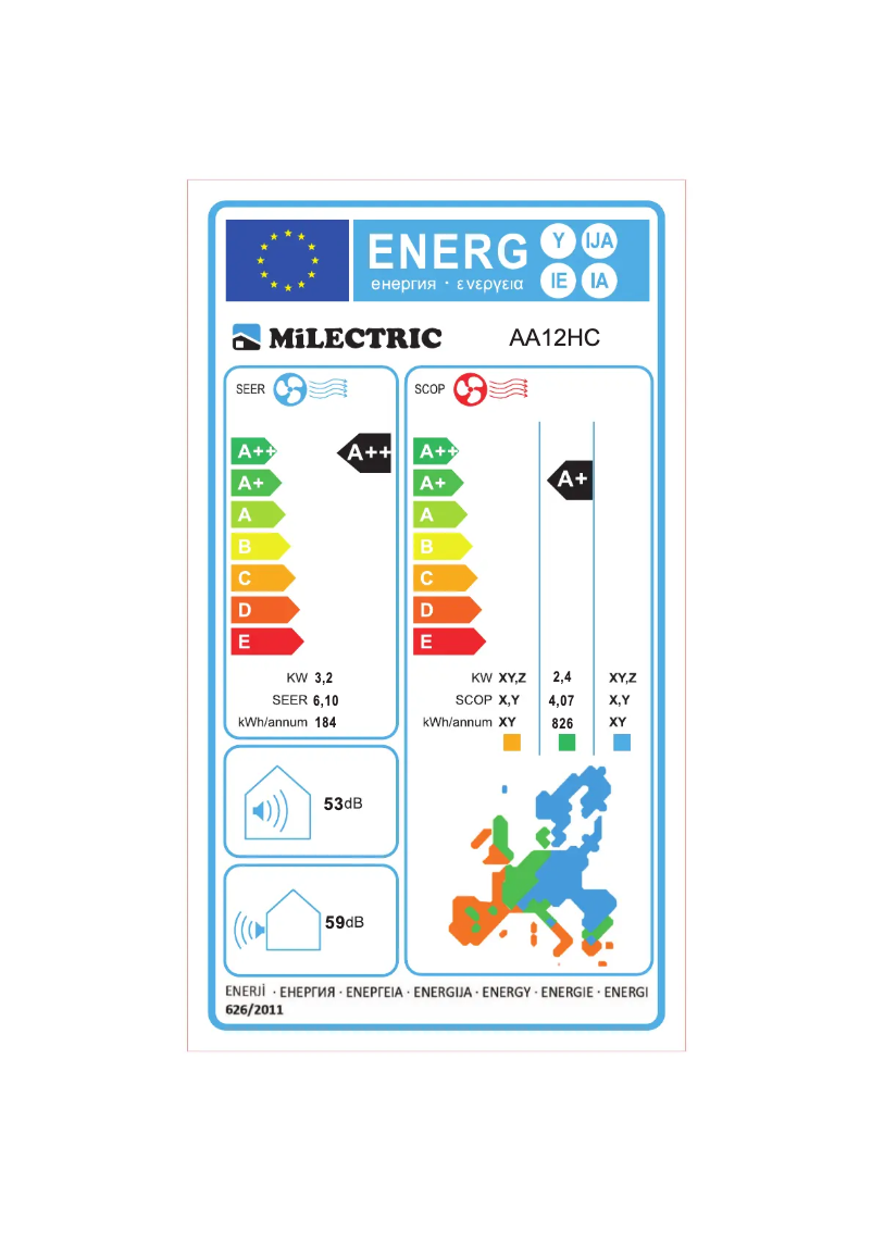 Página 1 del manual Etiqueta energética Milectric AA12HC