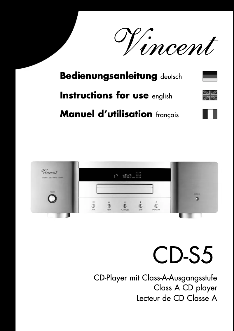 Page 1 de la notice Manuel utilisateur Vincent CD-S5