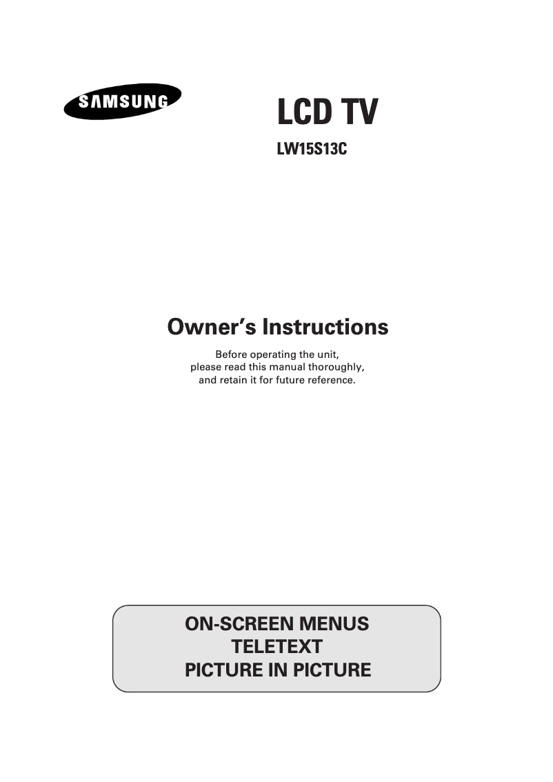 Page n°1 - Manuel utilisateur Samsung LW15S13C