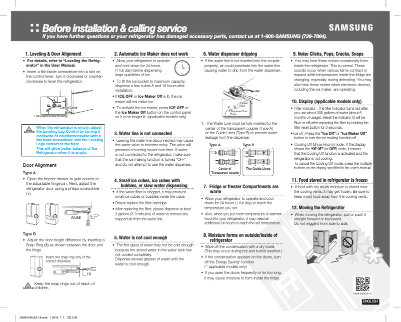 Página 1 del manual Guía de instalación Samsung RF28HMEDBSR