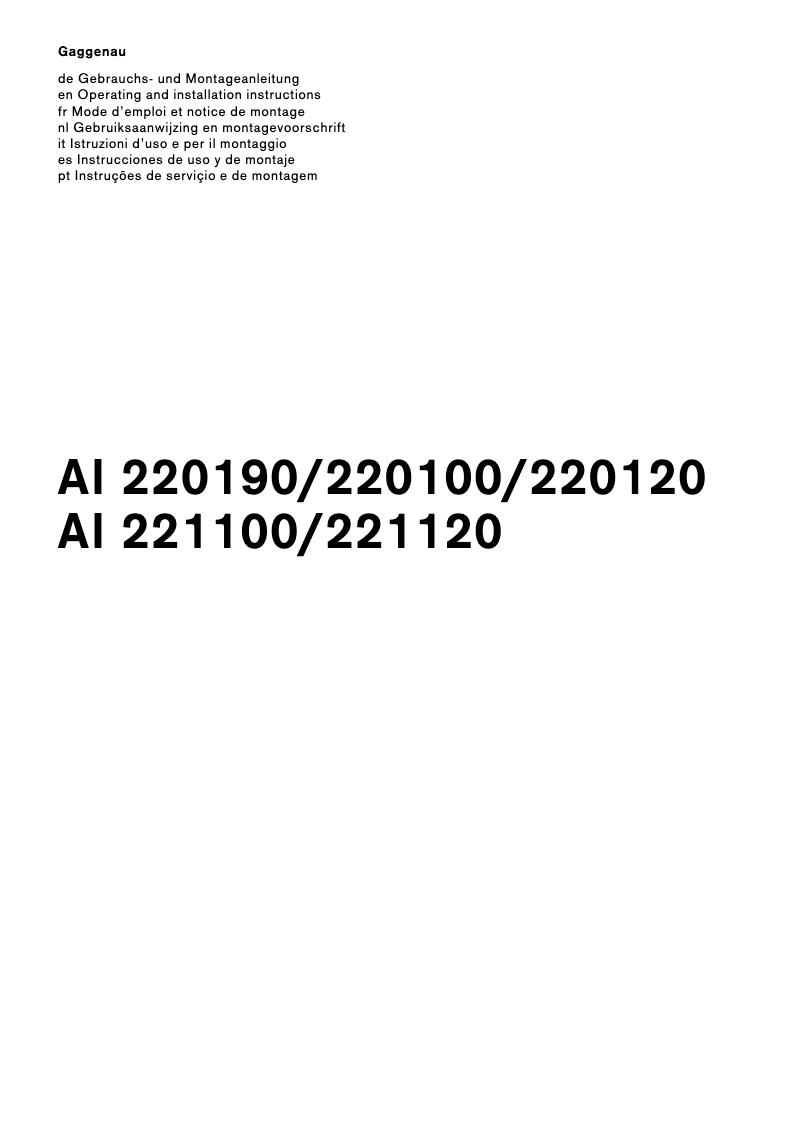 Page 1 de la notice Manuel utilisateur Gaggenau AI221120