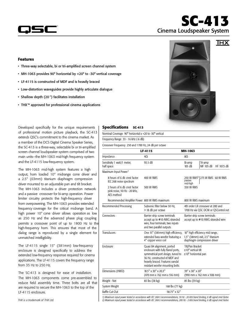 Page 1 de la notice Manuel utilisateur QSC SC-413