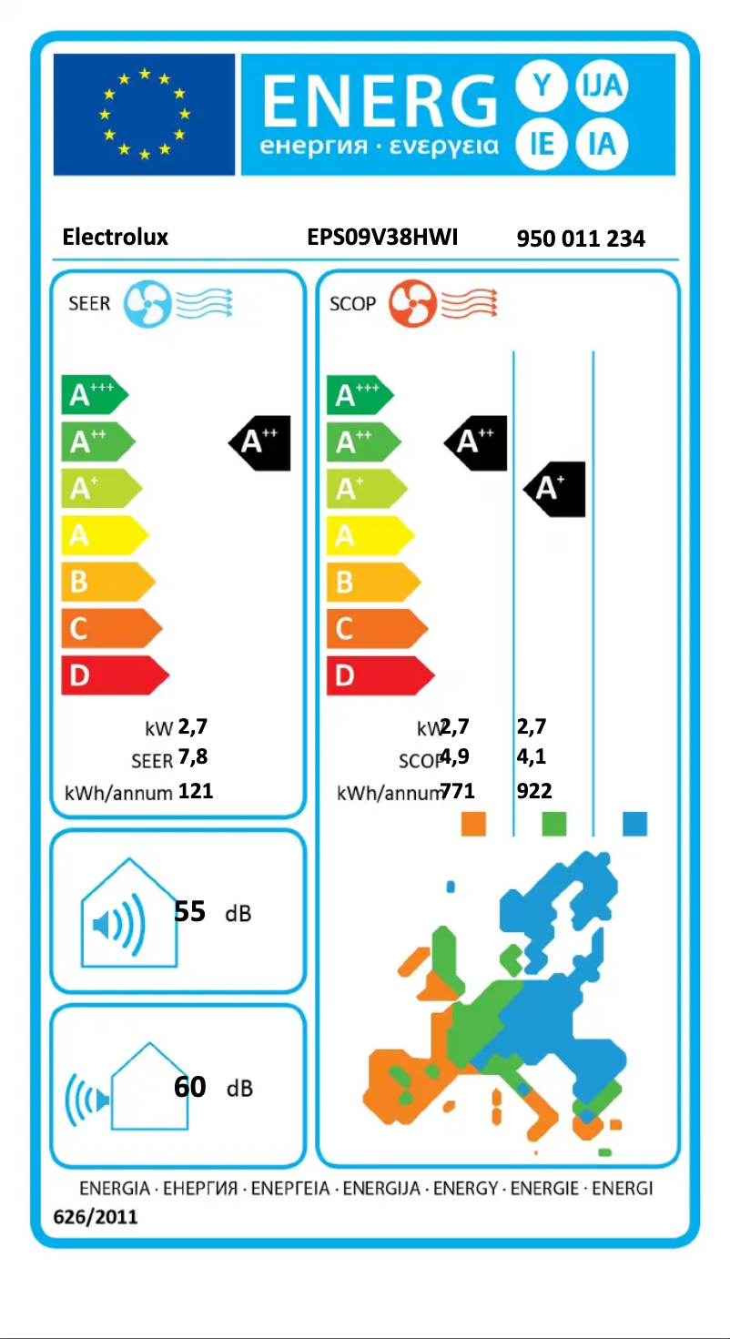 Página 1 del manual Etiqueta energética Electrolux EPS09V38HWI